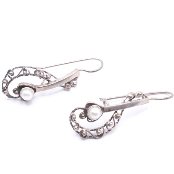 Sterling Silver Marked VS & Dollar Sign Music Note Freshwater Pearl Dangle Long - Picture 5 of 11